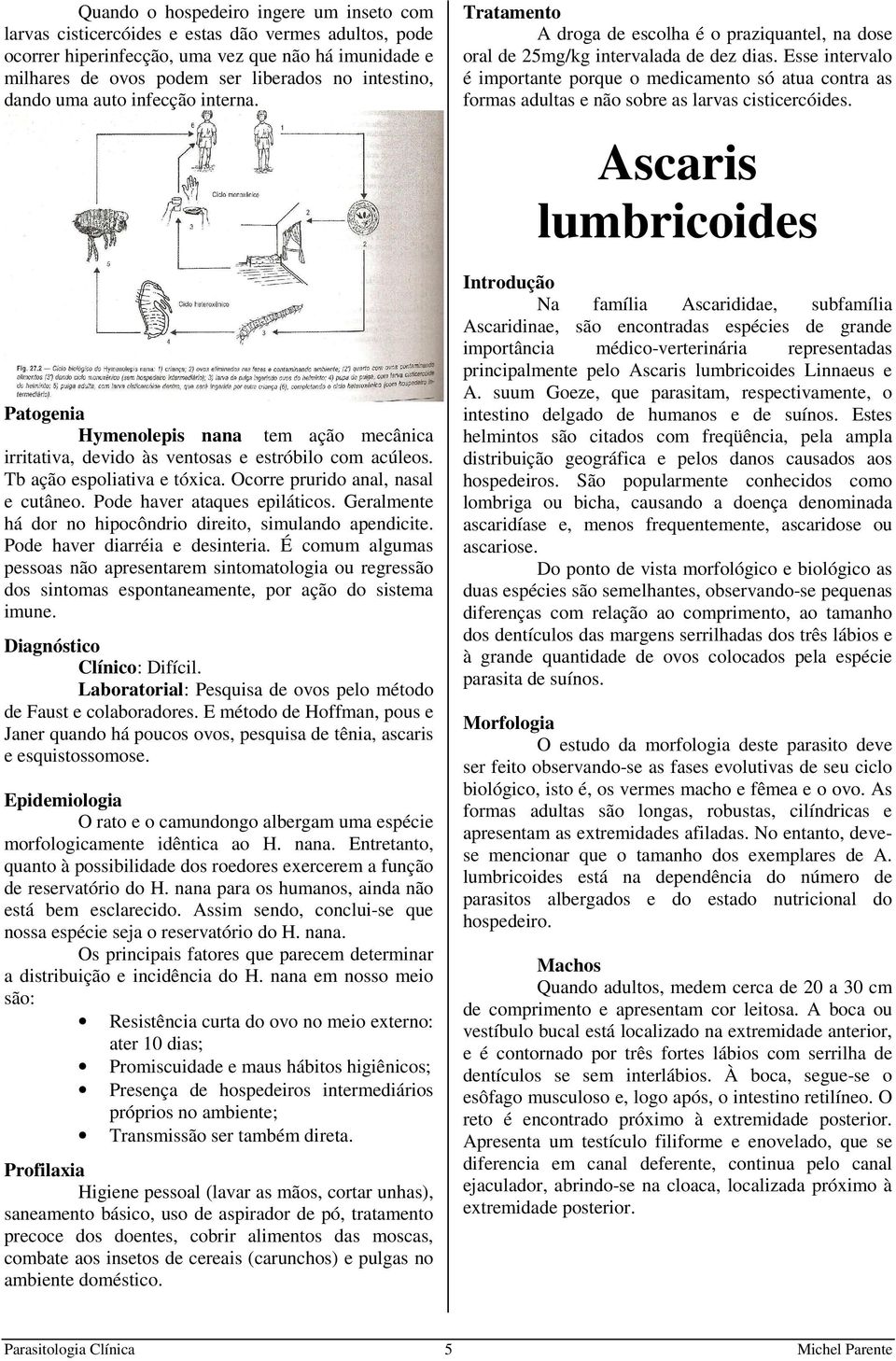 Ocorre prurido anal, nasal e cutâneo. Pode haver ataques epiláticos. Geralmente há dor no hipocôndrio direito, simulando apendicite. Pode haver diarréia e desinteria.