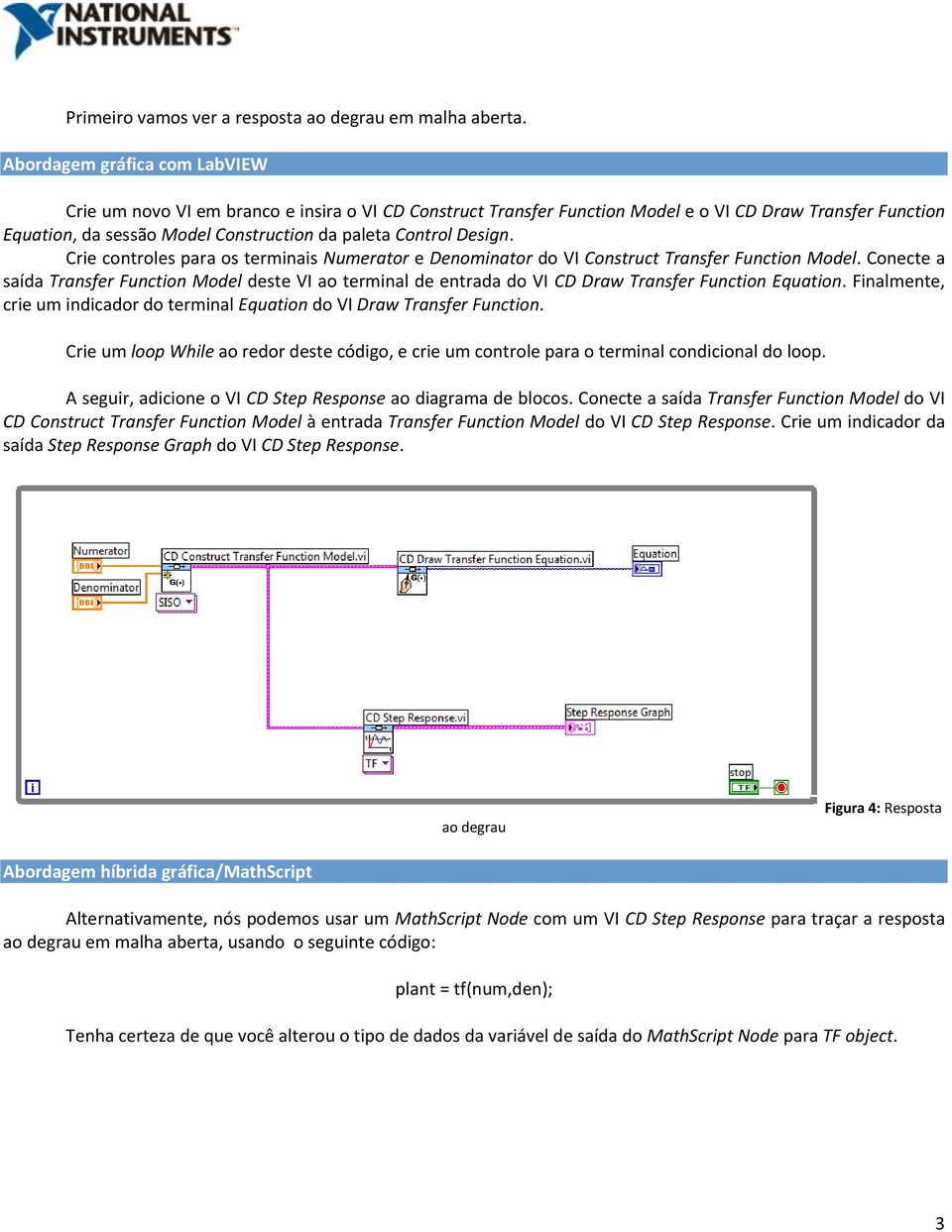 Design. Crie controles para os terminais Numerator e Denominator do VI Construct Transfer Function Model.