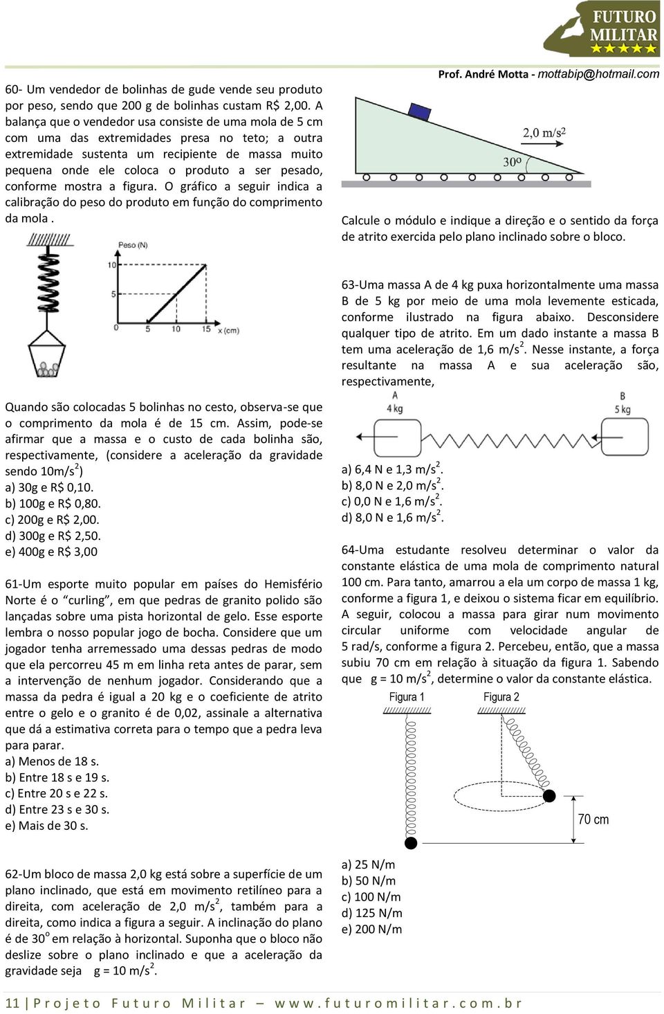 pesado, conforme mostra a figura. O gráfico a seguir indica a calibração do peso do produto em função do comprimento da mola.