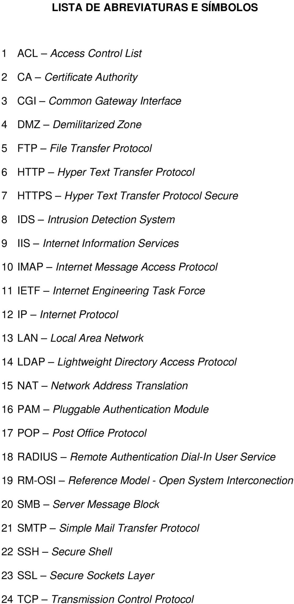 Force 12 IP Internet Protocol 13 LAN Local Area Network 14 LDAP Lightweight Directory Access Protocol 15 NAT Network Address Translation 16 PAM Pluggable Authentication Module 17 POP Post Office