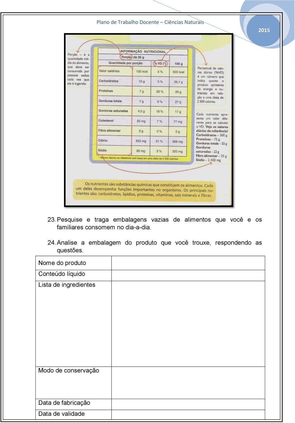 Analise a embalagem do produto que você trouxe, respondendo as questões.