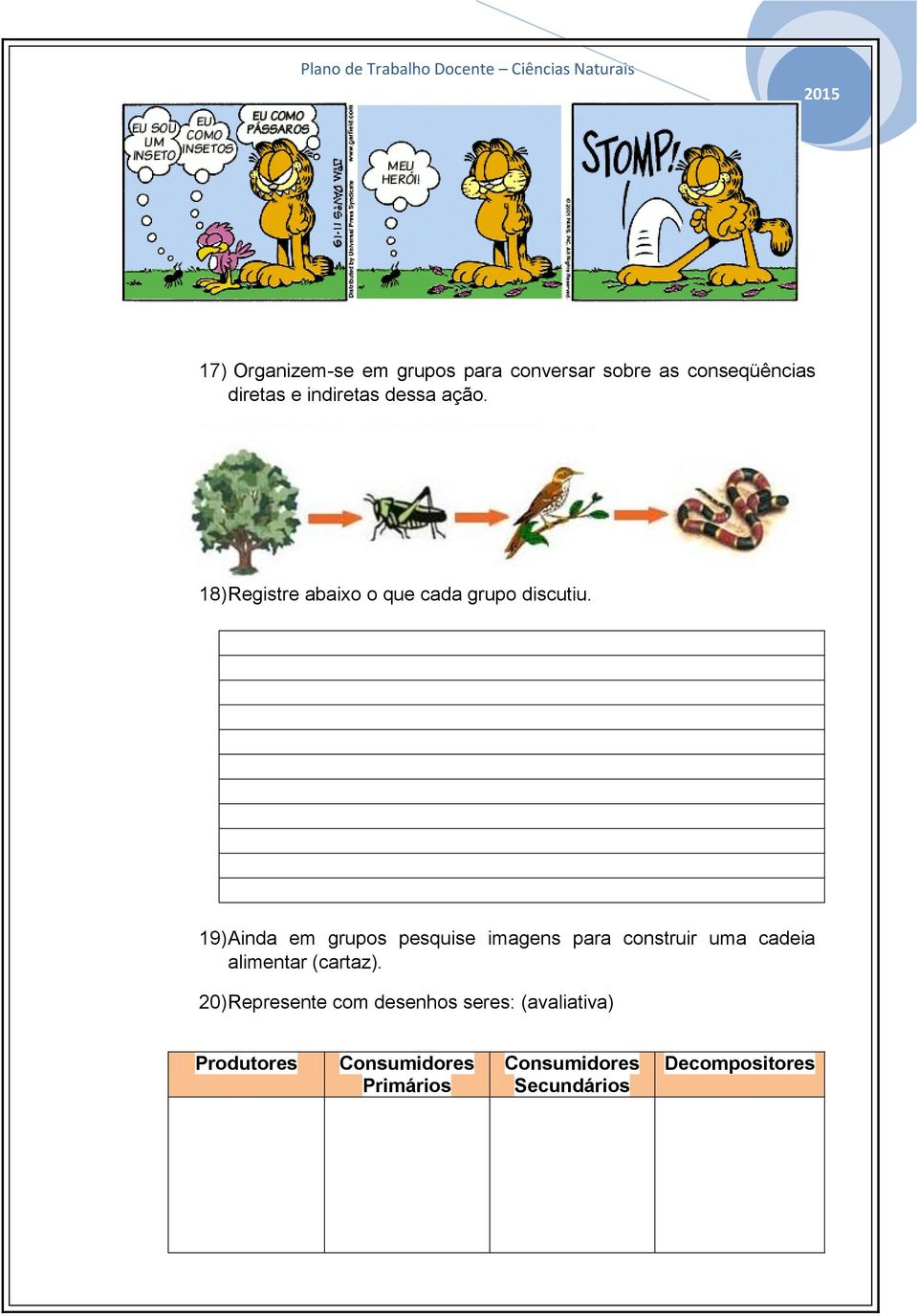 19) Ainda em grupos pesquise imagens para construir uma cadeia alimentar (cartaz).