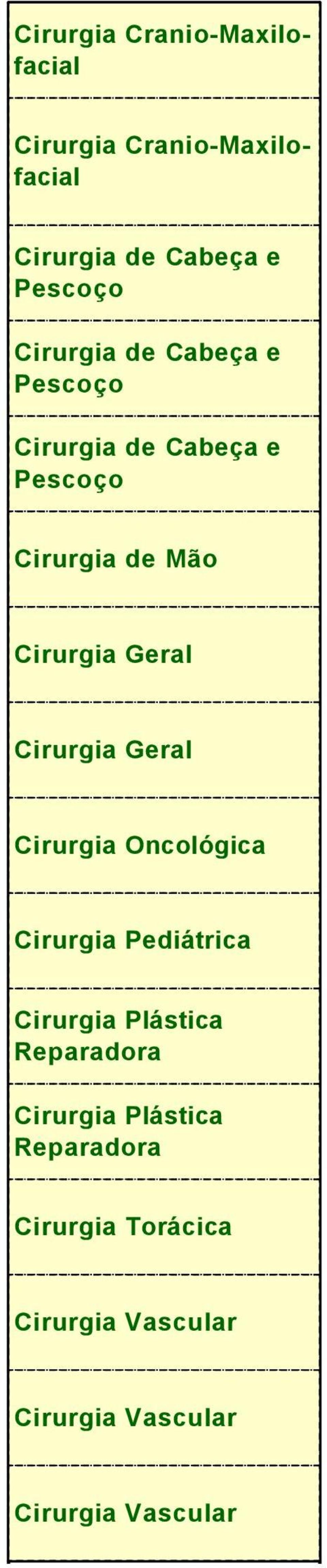 Cirurgia Geral Cirurgia Oncológica Cirurgia Pediátrica Cirurgia Plástica Reparadora