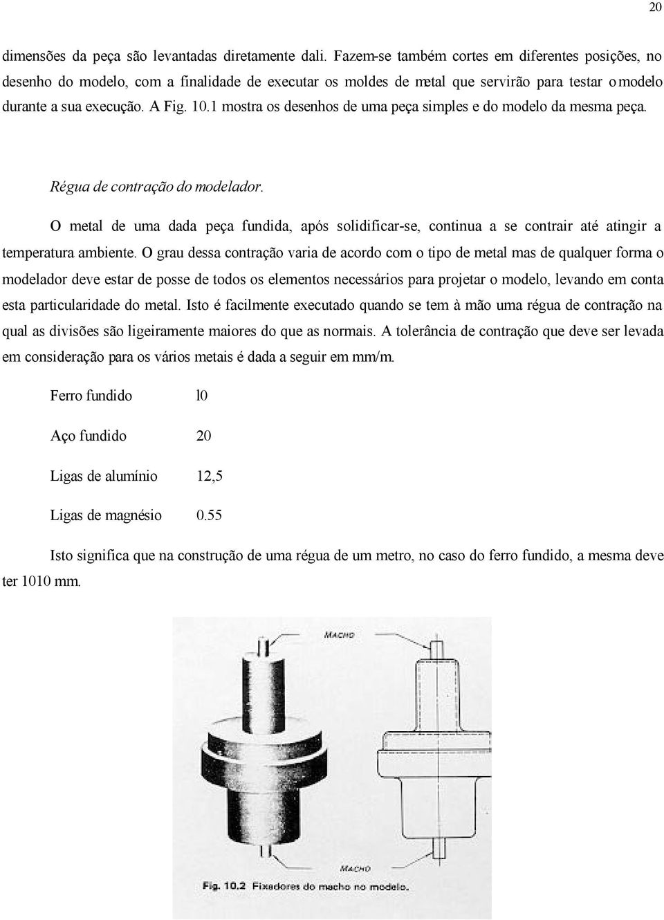 1 mostra os desenhos de uma peça simples e do modelo da mesma peça. Régua de contração do modelador.