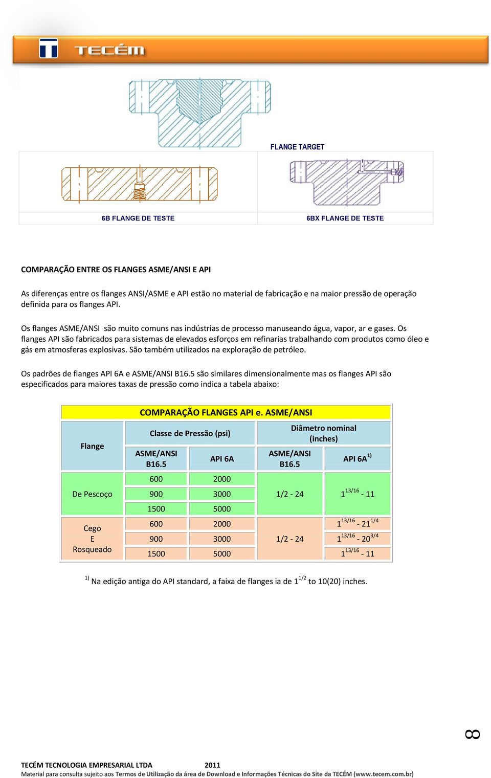 Os flanges API são fabricados para sistemas de elevados esforços em refinarias trabalhando com produtos como óleo e gás em atmosferas explosivas. São também utilizados na exploração de petróleo.