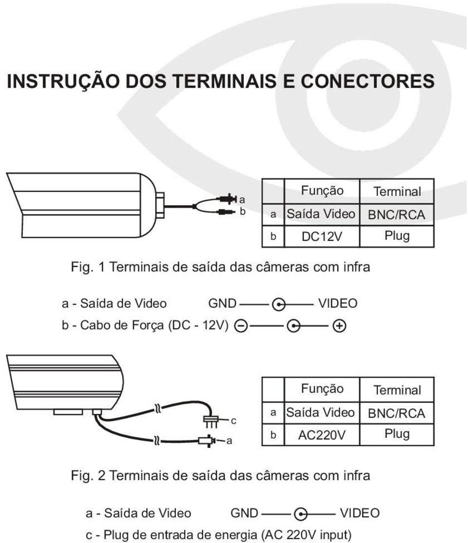 (DC - 12V) Função Terminal a c a b Saída Video AC220V BNC/RCA Plug Fig.