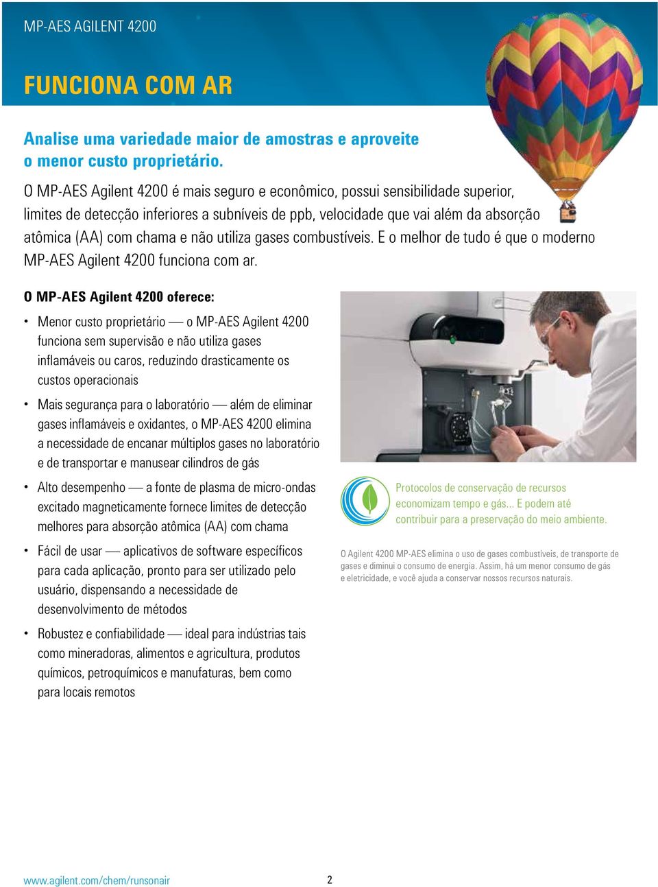 utiliza gases combustíveis. E o melhor de tudo é que o moderno MP-AES Agilent 4200 funciona com ar.