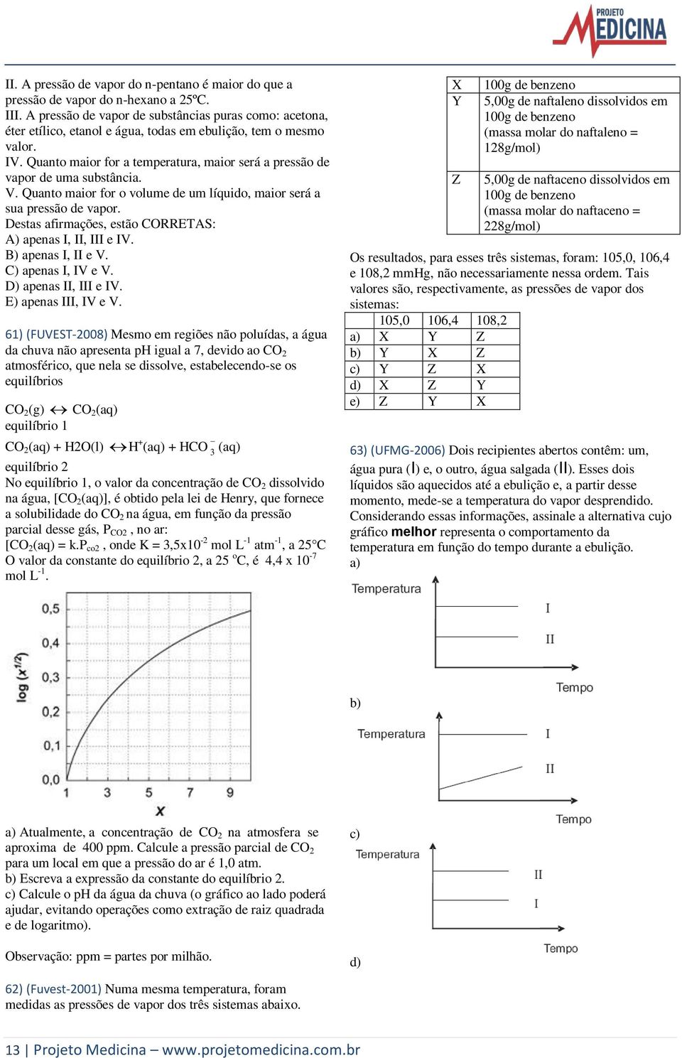 Quanto maior for a temperatura, maior será a pressão de vapor de uma substância. V. Quanto maior for o volume de um líquido, maior será a sua pressão de vapor.