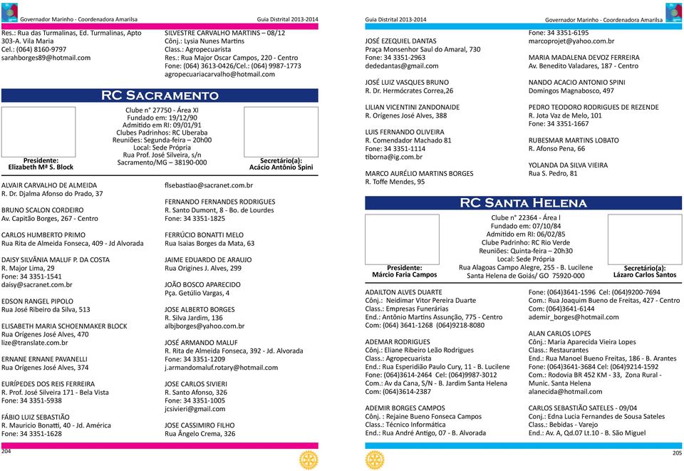 Major Lima, 29 Fone: 34 3351-1541 daisy@sacranet.com.br EDSON RANGEL PIPOLO Rua José Ribeiro da Silva, 513 ELISABETH MARIA SCHOENMAKER BLOCK Rua Orígenes José Alves, 470 lize@translate.com.br ERNANE ERNANE PAVANELLI Rua Orígenes José Alves, 374 EURÍPEDES DOS REIS FERREIRA R.