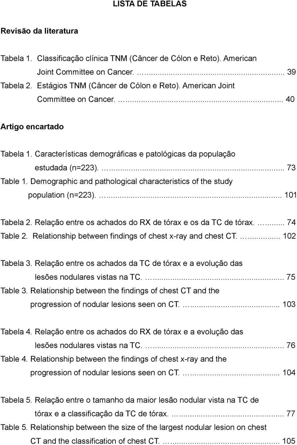 Demographic and pathological characteristics of the study population (n=223).... 101 Tabela 2. Relação entre os achados do RX de tórax e os da TC de tórax.... 74 Table 2.