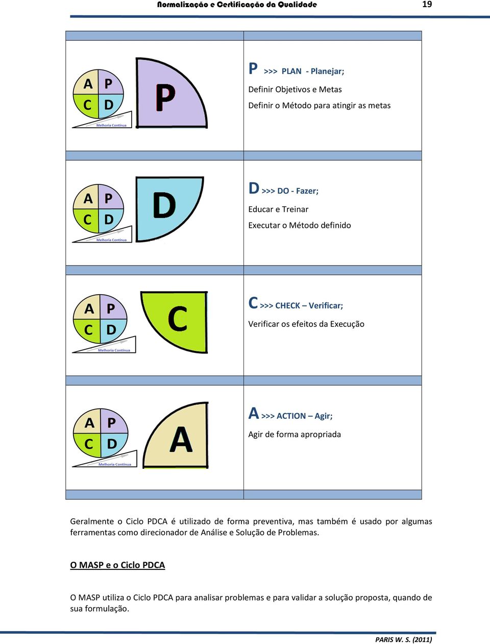 apropriada Geralmente o Ciclo PDCA é utilizado de forma preventiva, mas também é usado por algumas ferramentas como direcionador de Análise e