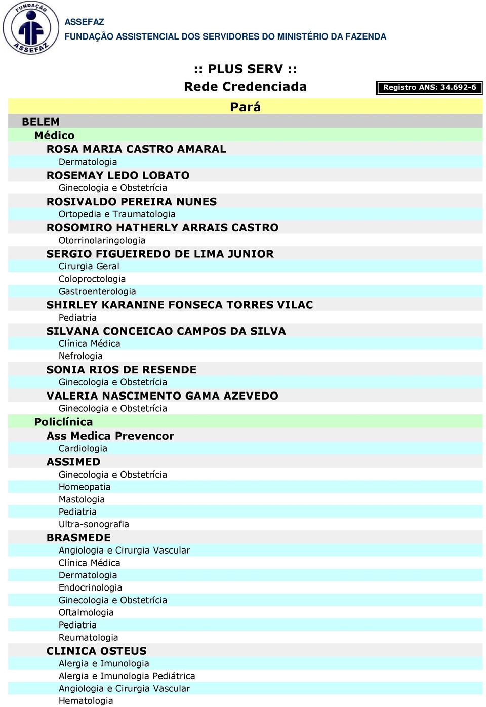 CAMPOS DA SILVA SONIA RIOS DE RESENDE VALERIA NASCIMENTO GAMA AZEVEDO Policlínica Ass Medica Prevencor