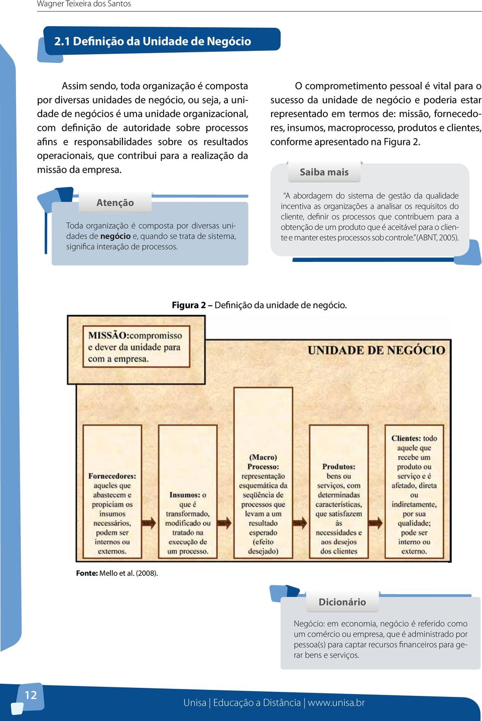 sobre processos afins e responsabilidades sobre os resultados operacionais, que contribui para a realização da missão da empresa.