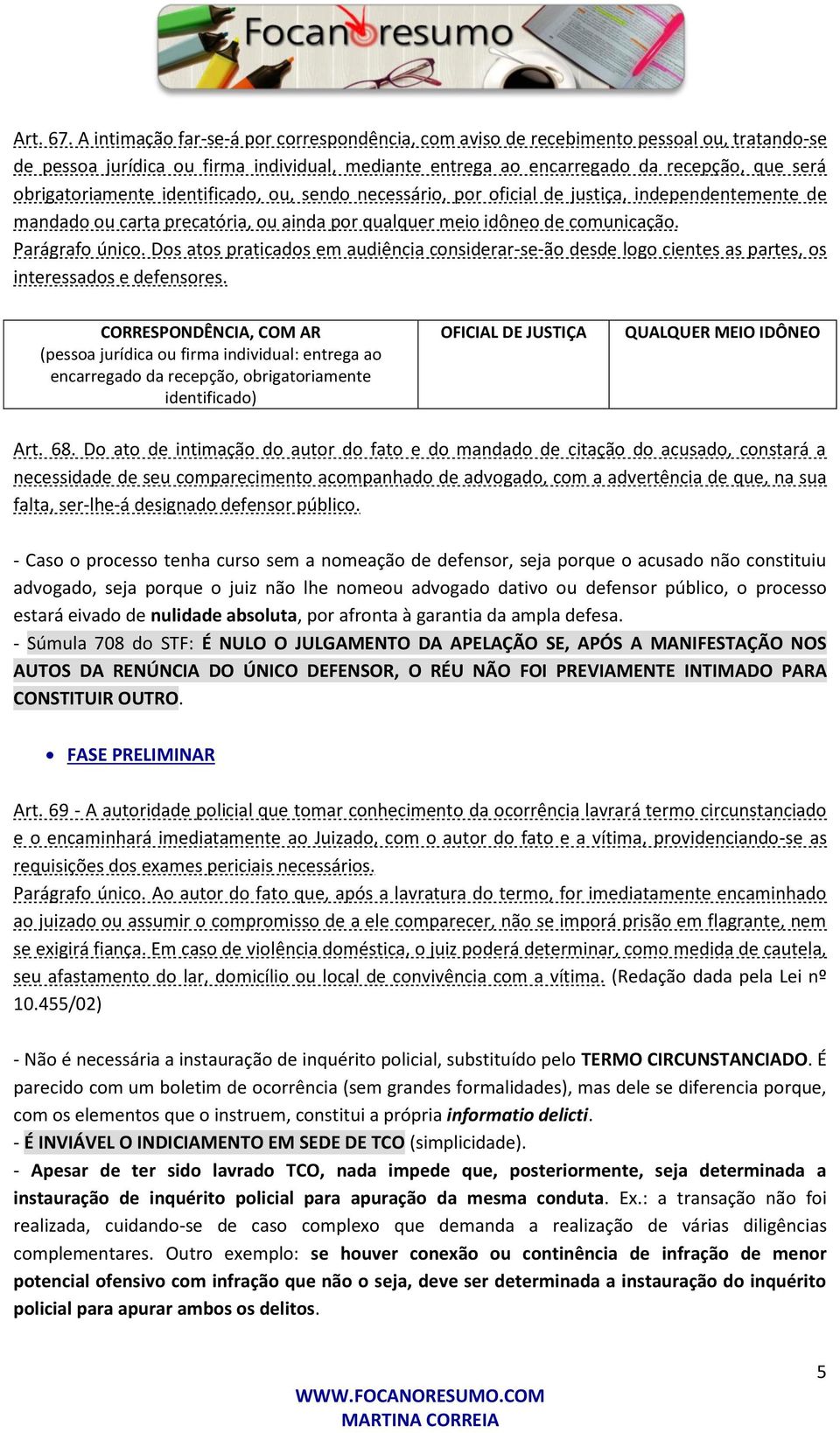 obrigatoriamente identificado, ou, sendo necessário, por oficial de justiça, independentemente de mandado ou carta precatória, ou ainda por qualquer meio idôneo de comunicação. Parágrafo único.