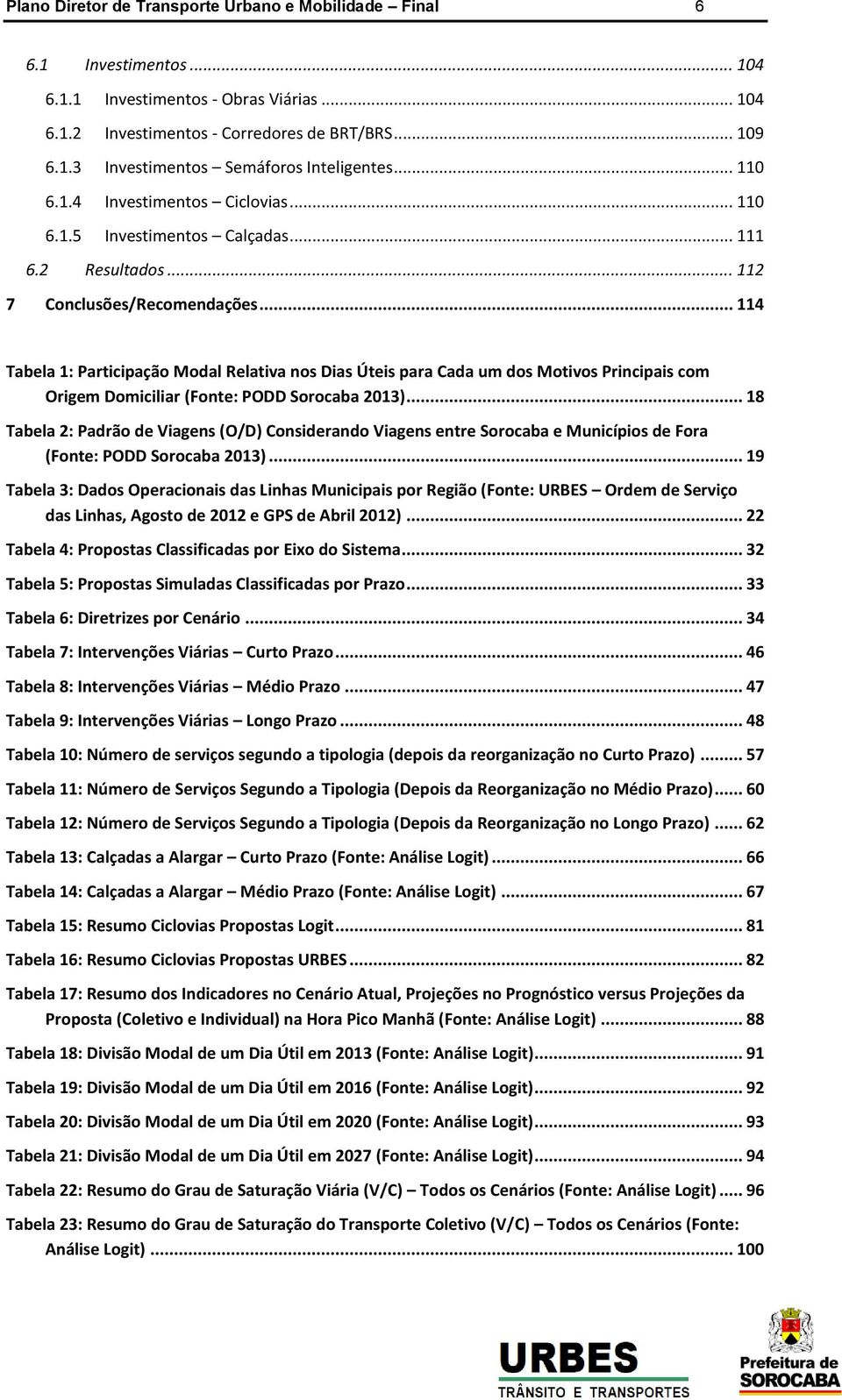 .. 114 Tabela 1: Participação Modal Relativa nos Dias Úteis para Cada um dos Motivos Principais com Origem Domiciliar (Fonte: PODD Sorocaba 2013).