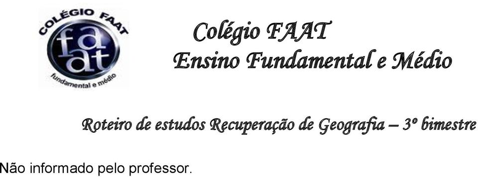 Recuperação de Geografia 3º