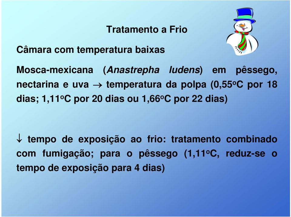 por 20 dias ou 1,66 o C por 22 dias) tempo de exposição ao frio: tratamento