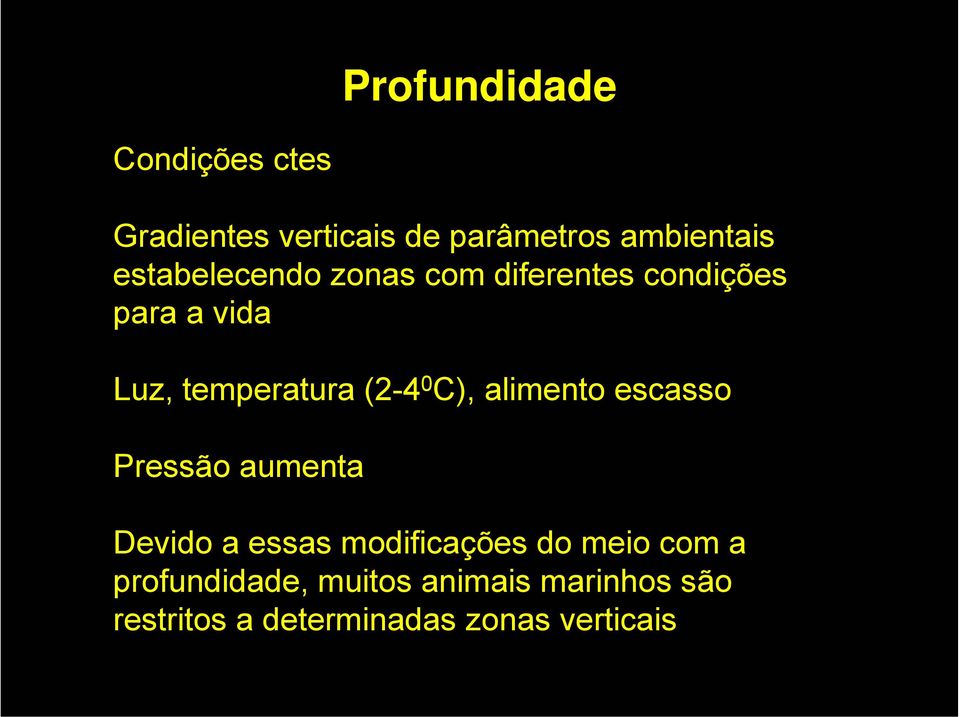 0 C), alimento escasso Pressão aumenta Devido a essas modificações do meio com