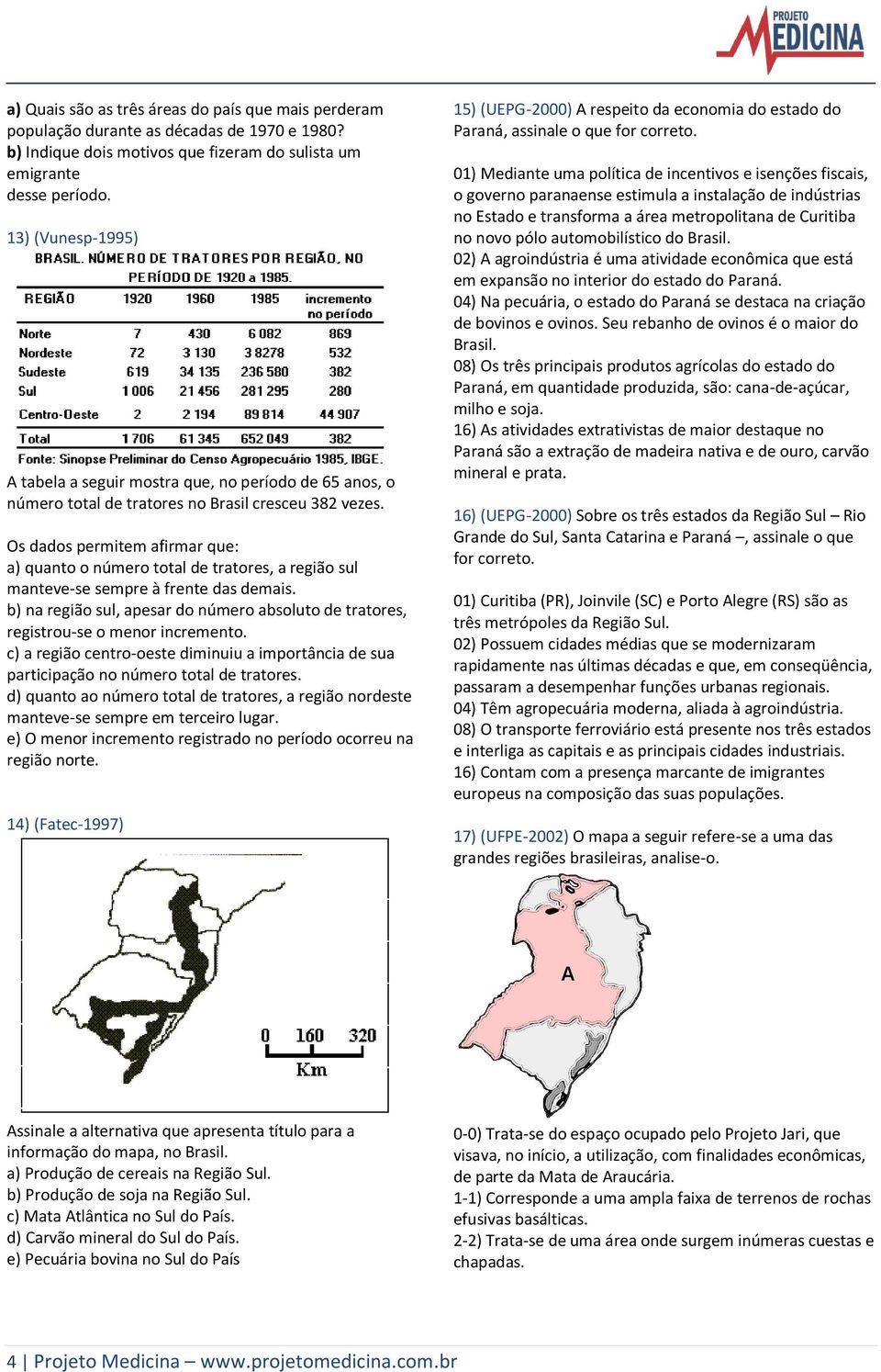 Os dados permitem afirmar que: a) quanto o número total de tratores, a região sul manteve-se sempre à frente das demais.