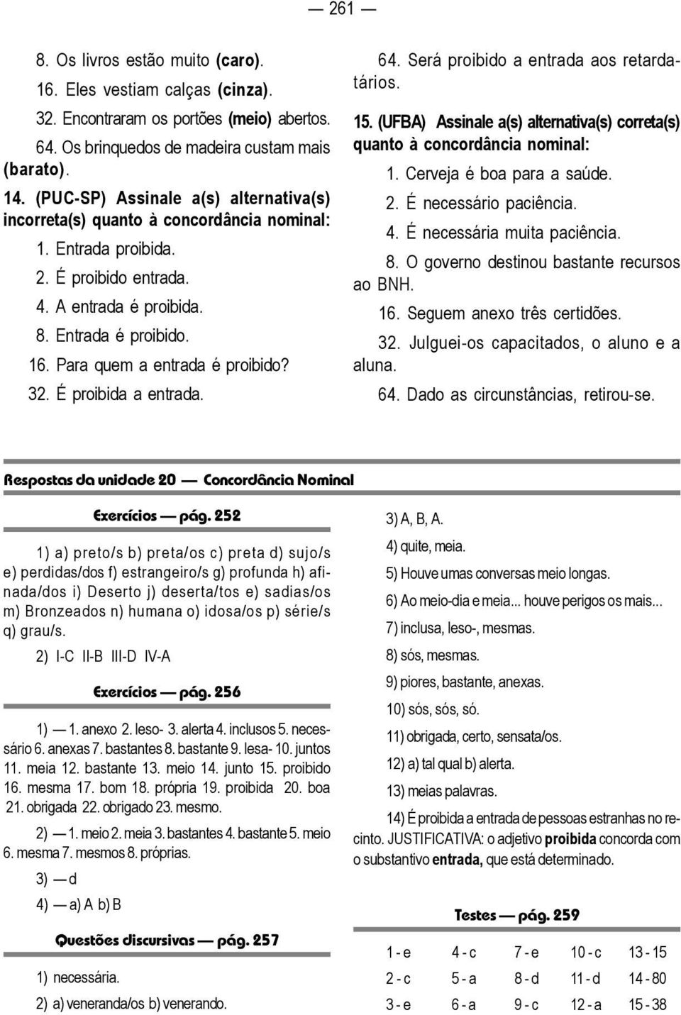 Para quem a entrada é proibido? 32. É proibida a entrada. 64. Será proibido a entrada aos retardatários. 15. (UFBA) Assinale a(s) alternativa(s) correta(s) quanto à concordância nominal: 1.