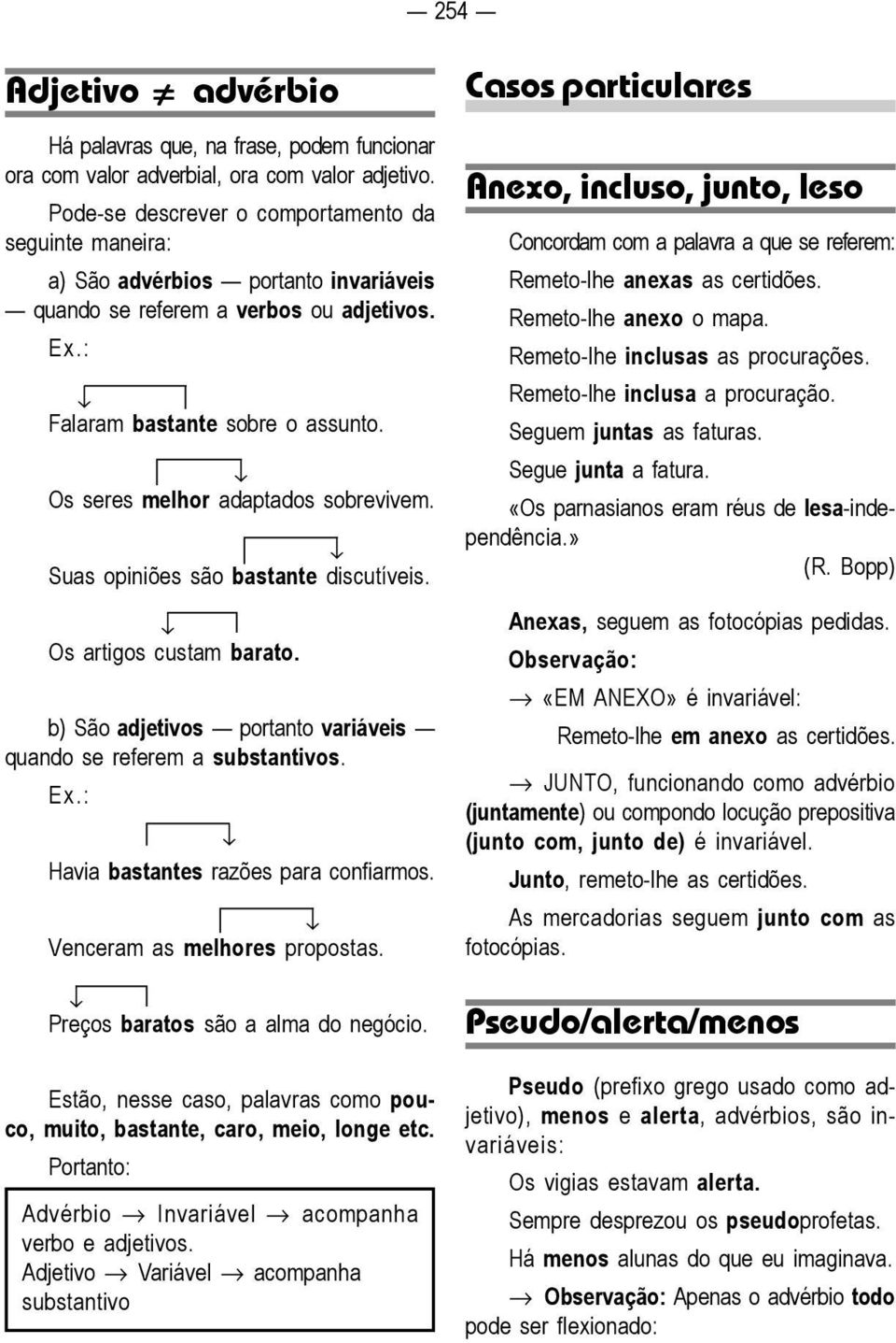 Os seres melhor adaptados sobrevivem. Suas opiniões são bastante discutíveis. Os artigos custam barato. b) São adjetivos portanto variáveis quando se referem a substantivos. Ex.