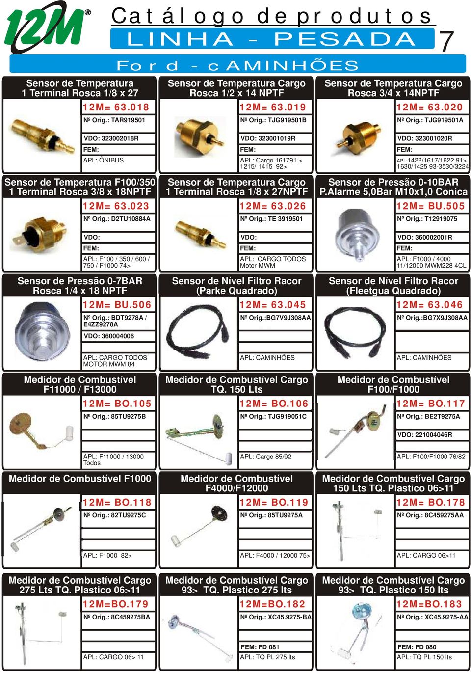 023 D2TU10884A 323001019R Cargo 161791 > 1215/ 1415 92> Sensor de Temperatura Cargo 1 Terminal Rosca 1/8 x 27NPTF 12M= 63.