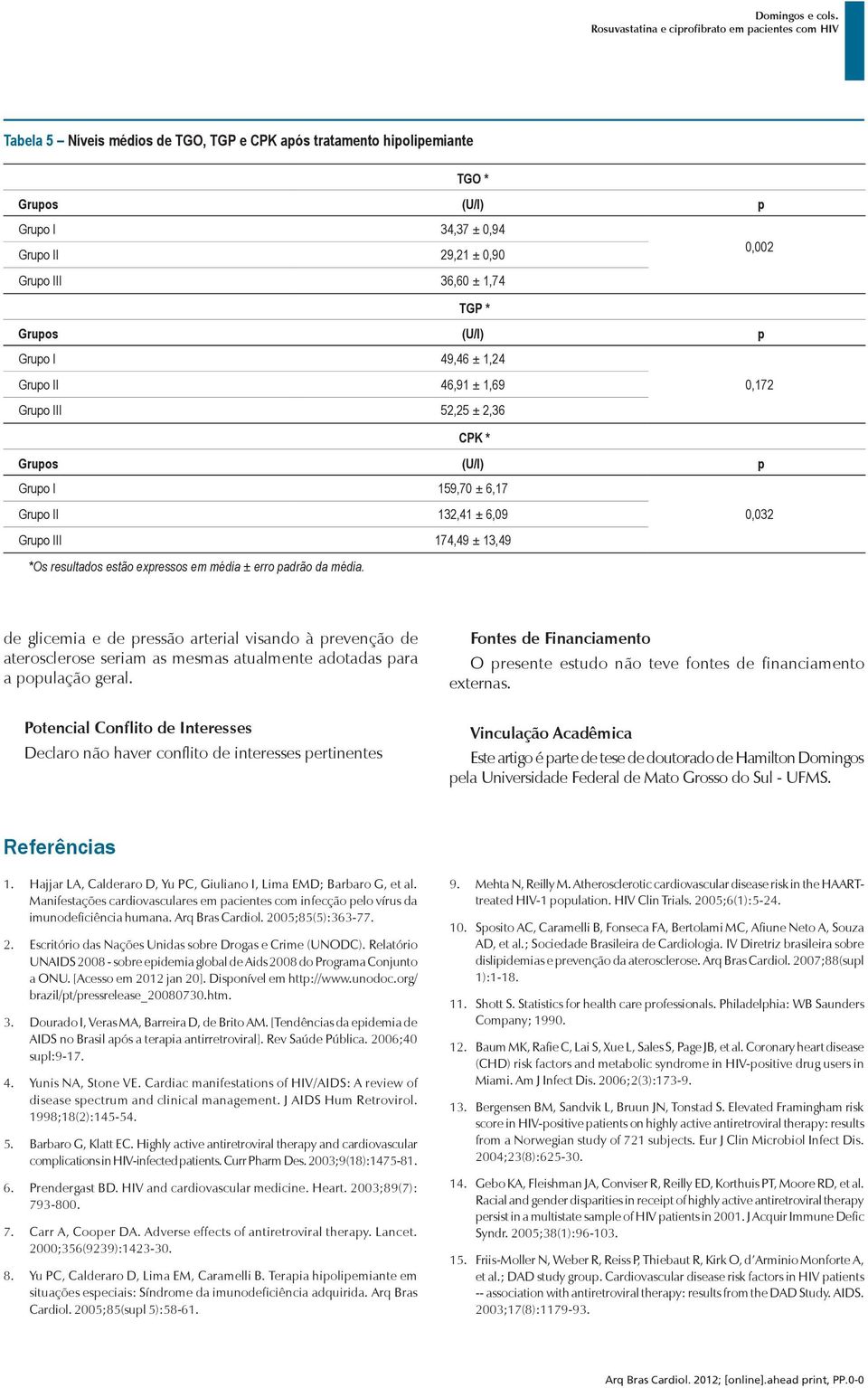 exressos em médi ± erro drão d médi. de glicemi e de ressão rteril visndo à revenção de terosclerose serim s mesms tulmente dotds r oulção gerl.