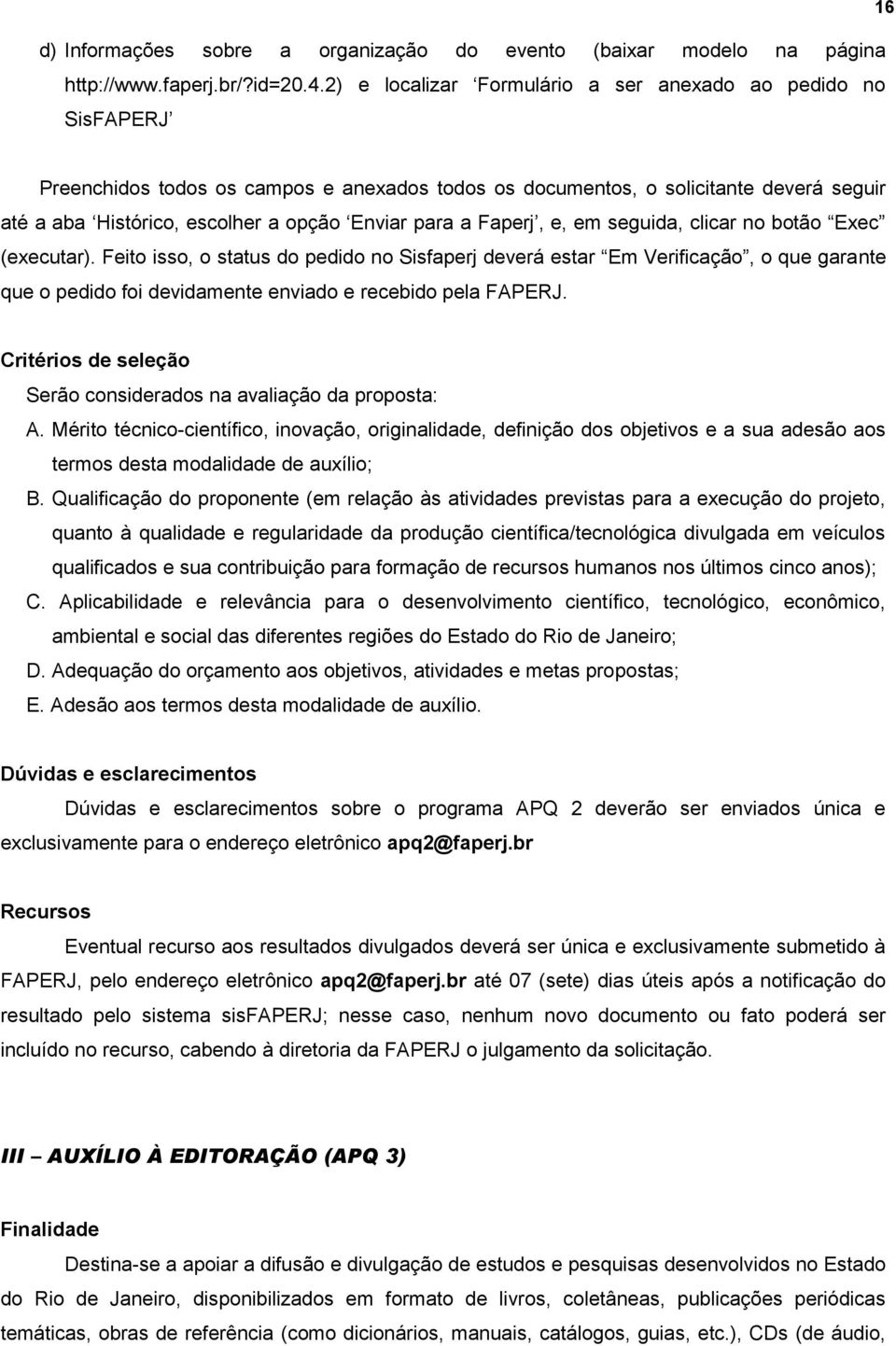 para a Faperj, e, em seguida, clicar no botão Exec (executar).