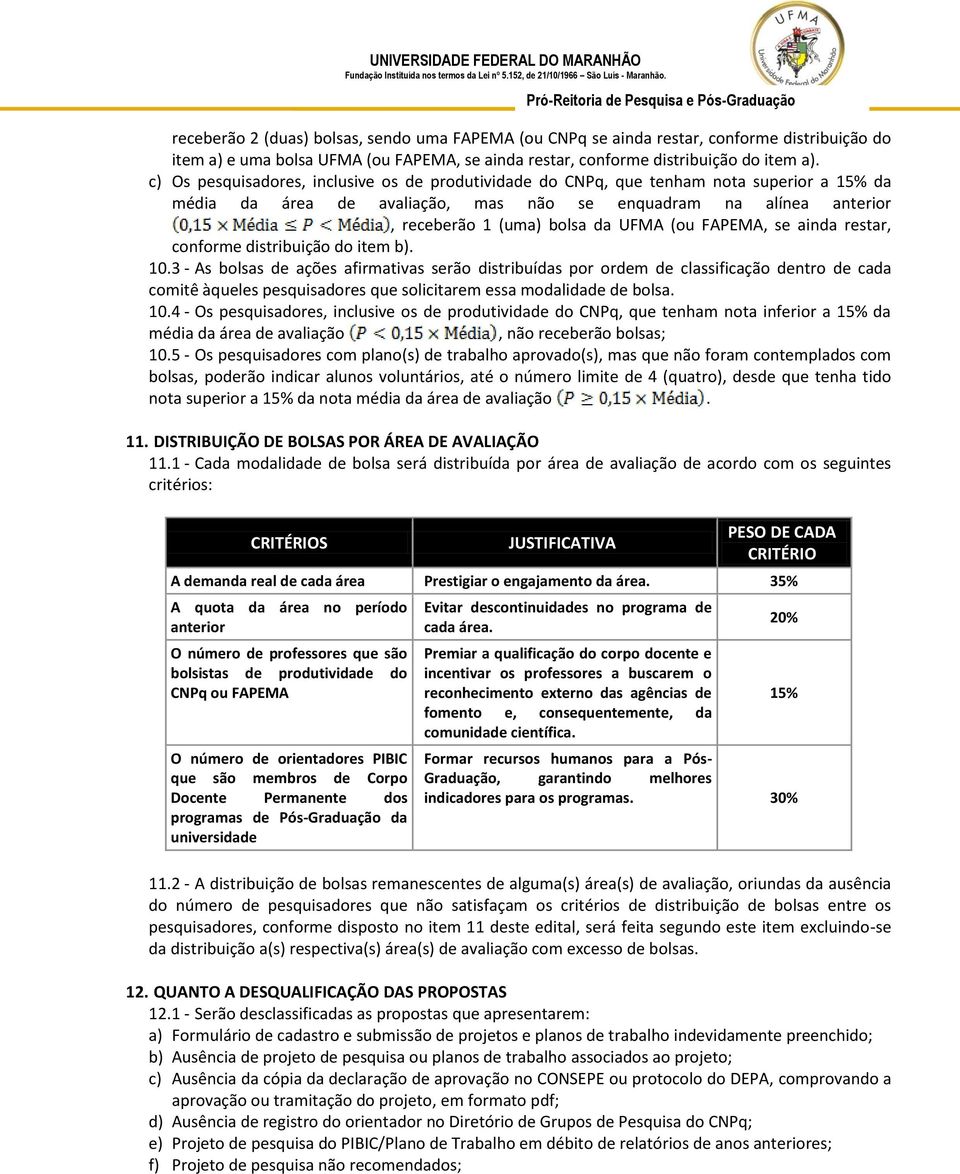 FAPEMA, se ainda restar, conforme distribuição do item b). 10.