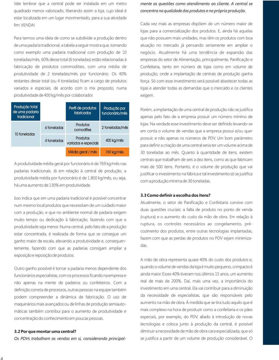 60% desse total (6 toneladas) estão relacionadas à fabricação de produtos commodities, com uma média de produtividade de 2 toneladas/mês por funcionário.