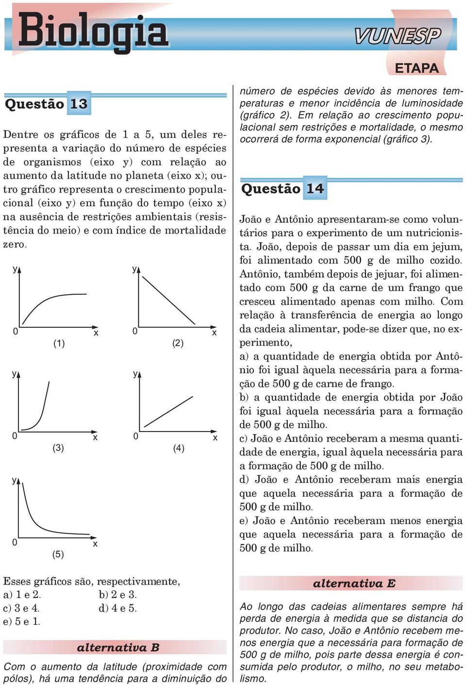 (1) (3) (5) (2) (4) Esses gráficos são, respectivamente, a) 1 e 2. b) 2 e 3. c) 3 e 4. d) 4 e 5. e) 5 e 1.