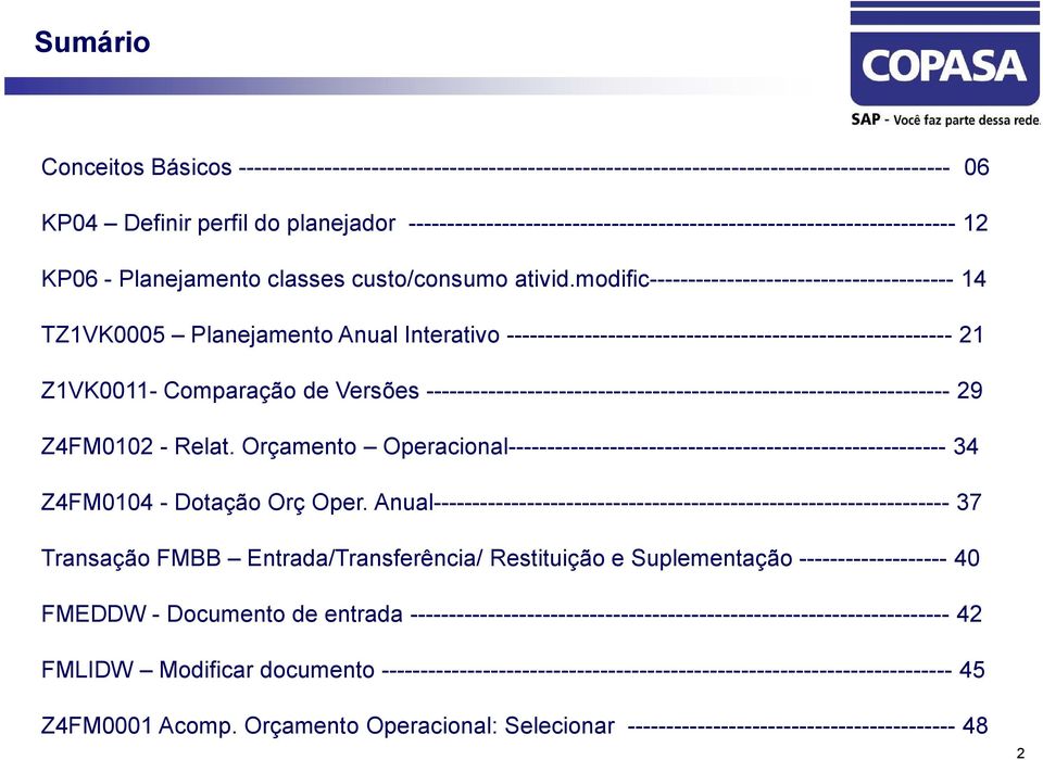 modific--------------------------------------- 14 TZ1VK0005 Planejamento Anual Interativo --------------------------------------------------------- 21 Z1VK0011- Comparação de Versões