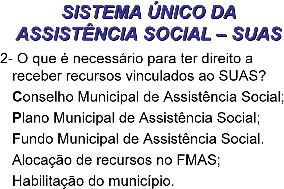 Conselho Municipal de Assistência Social; Plano Municipal de Assistência