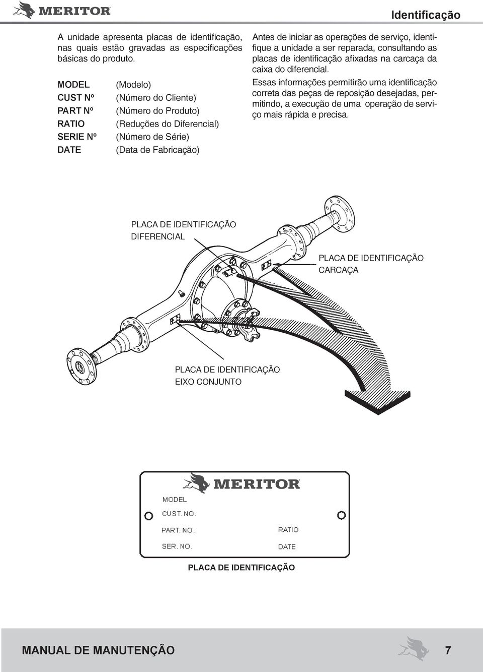 operações de serviço, identifique a unidade a ser reparada, consultando as placas de identificação afixadas na carcaça da caixa do diferencial.