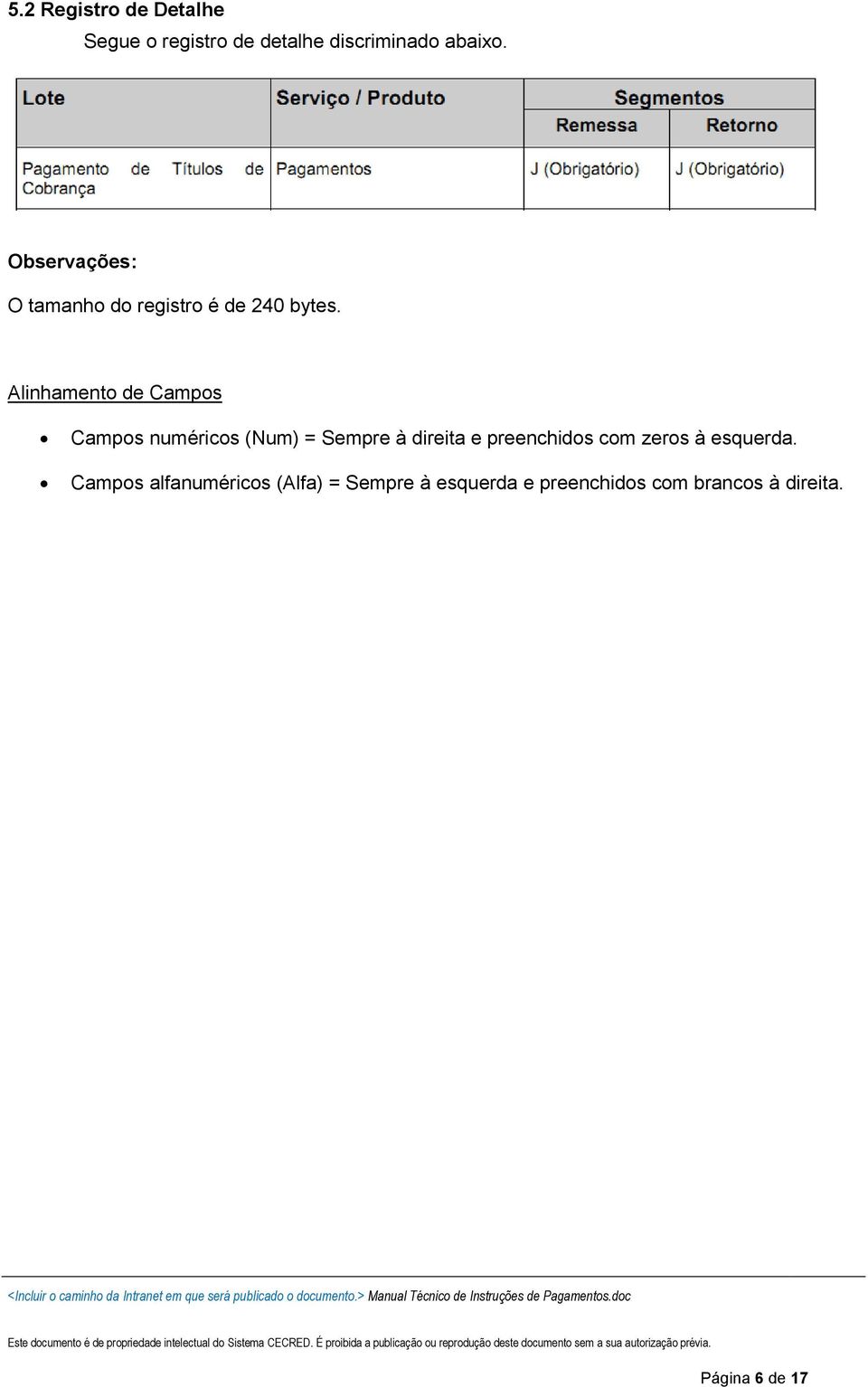 Alinhamento de Campos Campos numéricos (Num) = Sempre à direita e preenchidos