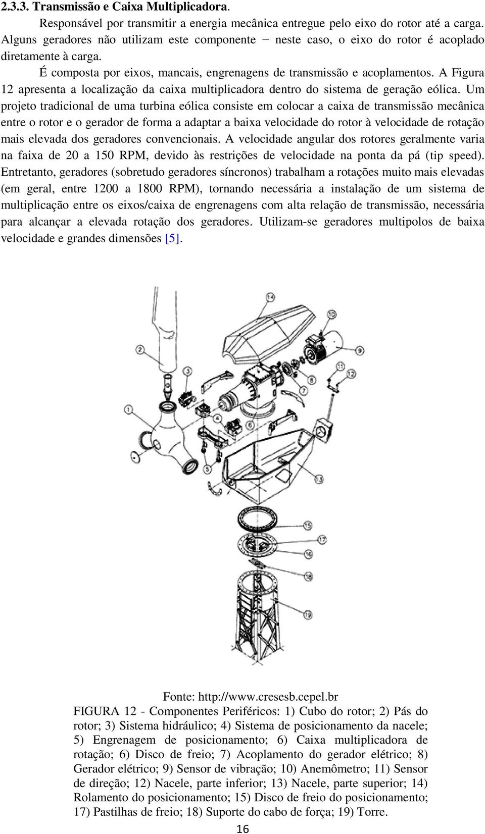 A Figura 12 apresenta a localização da caixa multiplicadora dentro do sistema de geração eólica.