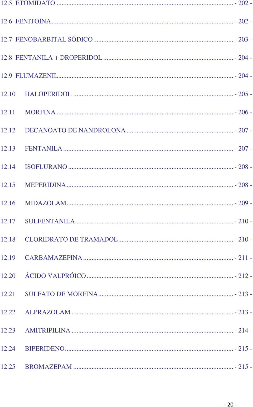 .. - 209-12.17 SULFENTANILA... - 210-12.18 CLORIDRATO DE TRAMADOL... - 210-12.19 CARBAMAZEPINA... - 211-12.20 ÁCIDO VALPRÓICO... - 212-12.