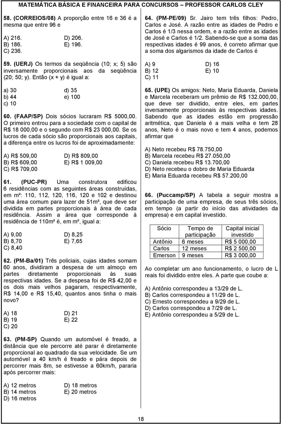 (FAAP/SP) Dois sócios lucraram R$ 5000,00. O primeiro entrou para a sociedade com o capital de R$ 18 000,00 e o segundo com R$ 23 000,00.