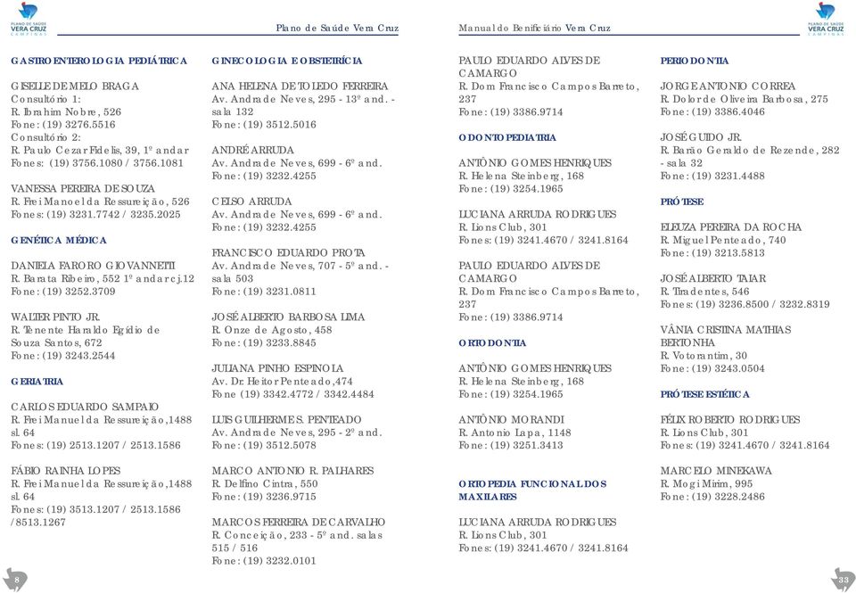 3709 WALTER PINTO JR. R. Tenente Haraldo Egídio de Souza Santos, 672 Fone: (19) 3243.2544 GERIATRIA CARLOS EDUARDO SAMPAIO R. Frei Manuel da Ressureição,1488 sl. 64 Fones: (19) 2513.1207 / 2513.