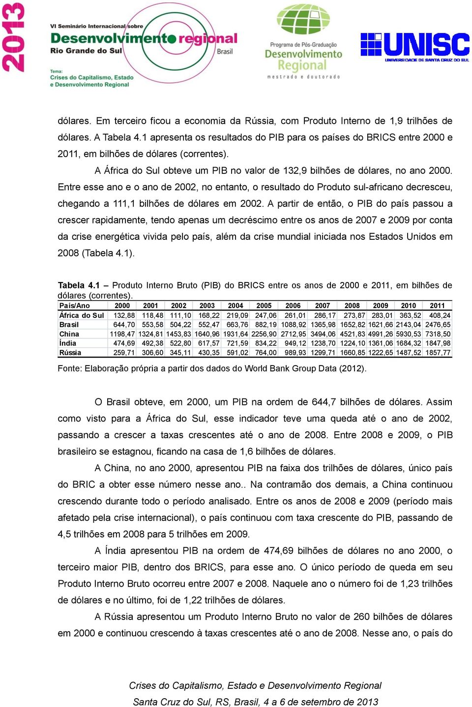 Entre esse ano e o ano de 2002, no entanto, o resultado do Produto sul-africano decresceu, chegando a 111,1 bilhões de dólares em 2002.