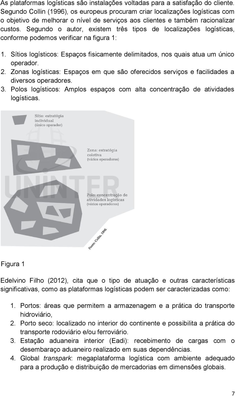 Segundo o autor, existem três tipos de localizações logísticas, conforme podemos verificar na figura 1: 1. Sítios logísticos: Espaços fisicamente delimitados, nos quais atua um único operador. 2.