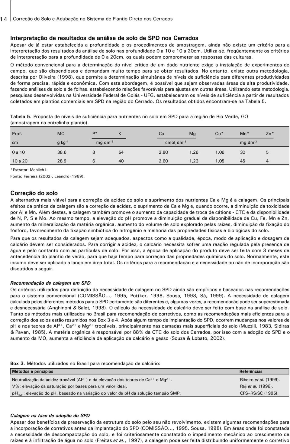 Utiliza-se, freqüentemente os critérios de interpretação para a profundidade de 0 a 20cm, os quais podem comprometer as respostas das culturas.