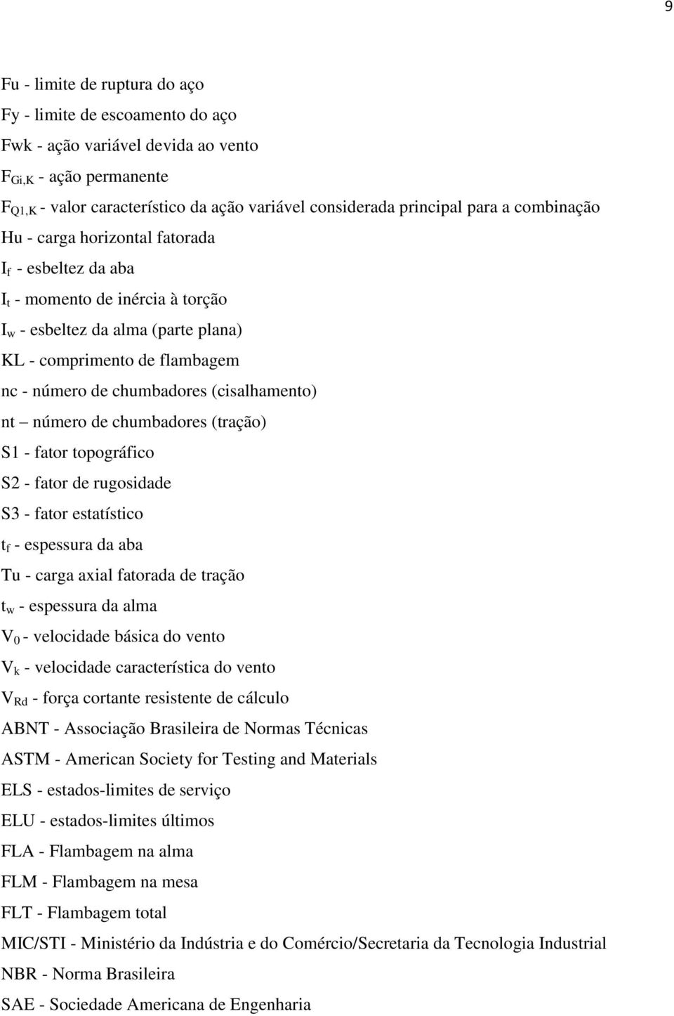 (cisalhamento) nt número de chumbadores (tração) S1 - fator topográfico S2 - fator de rugosidade S3 - fator estatístico t f - espessura da aba Tu - carga axial fatorada de tração t w - espessura da