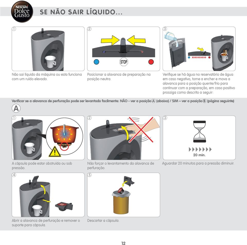 como descrito a seguir: Verificar se a alavanca de perfuração pode ser levantado facilmente: NÃO - ver a posição A (abaixo) / SIM ver a posição B (página seguinte) A 3 0 min.