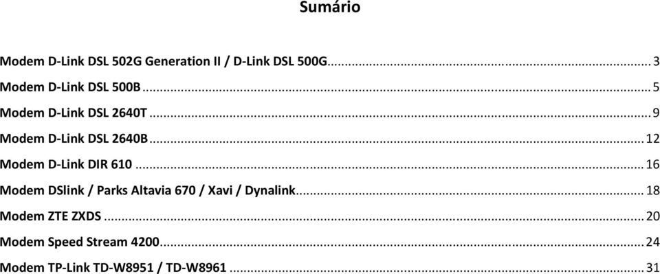 .. 12 Modem D-Link DIR 610... 16 Modem DSlink / Parks Altavia 670 / Xavi / Dynalink.