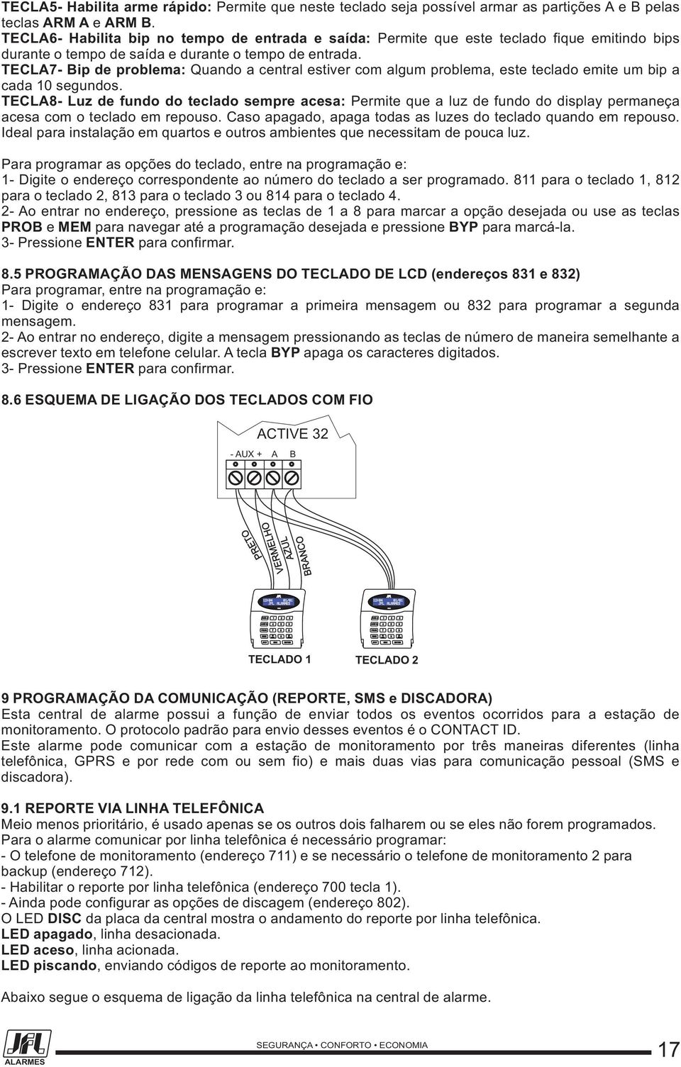 TECLA6- Habilita bip no tempo de entrada e saída: Permite que este teclado fique emitindo bips durante o tempo de saída e durante o tempo de entrada.