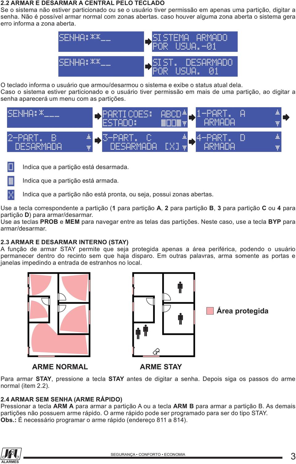 01 O teclado informa o usuário que armou/desarmou o sistema e exibe o status atual dela.