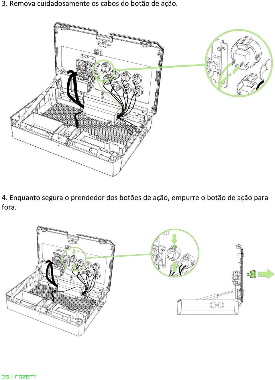 Enquanto segura o prendedor dos