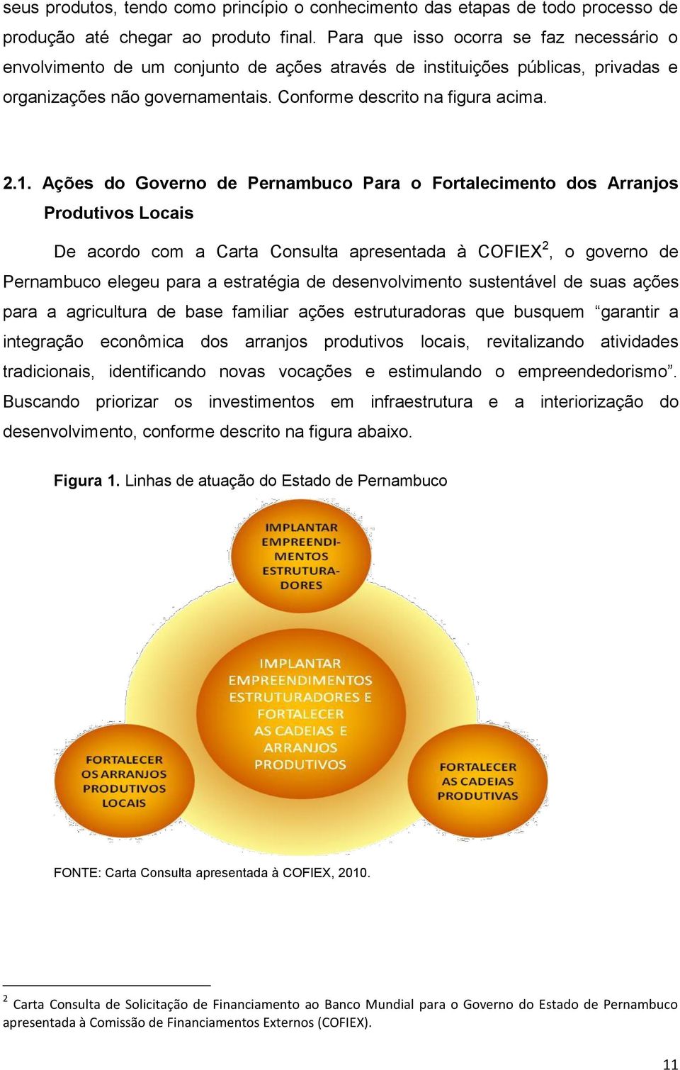 Ações do Governo de Pernambuco Para o Fortalecimento dos Arranjos Produtivos Locais De acordo com a Carta Consulta apresentada à COFIEX 2, o governo de Pernambuco elegeu para a estratégia de