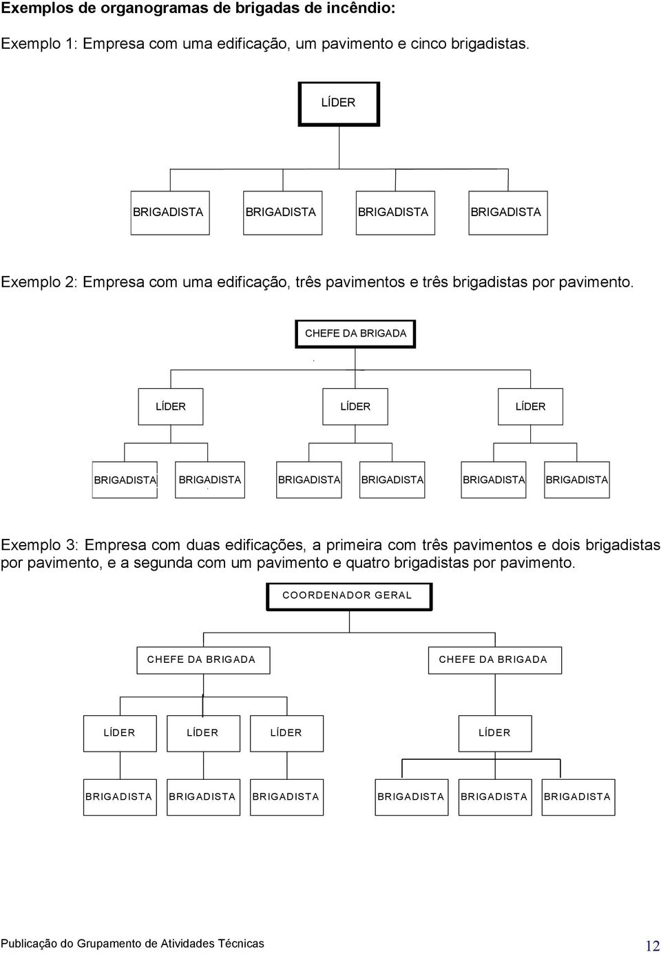 CHEFE DA BRIGADA LÍDER LÍDER LÍDER BRIGADISTA BRIGADISTA BRIGADISTA BRIGADISTA BRIGADISTA BRIGADISTA Exemplo 3: Empresa com duas edificações, a primeira com três pavimentos e dois